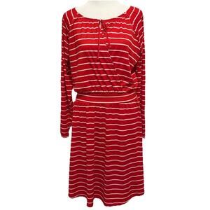 NWT LuLaRoe Jody Long Sleeve Peasant Dress Red W/ White Stripes Size M (10-12)